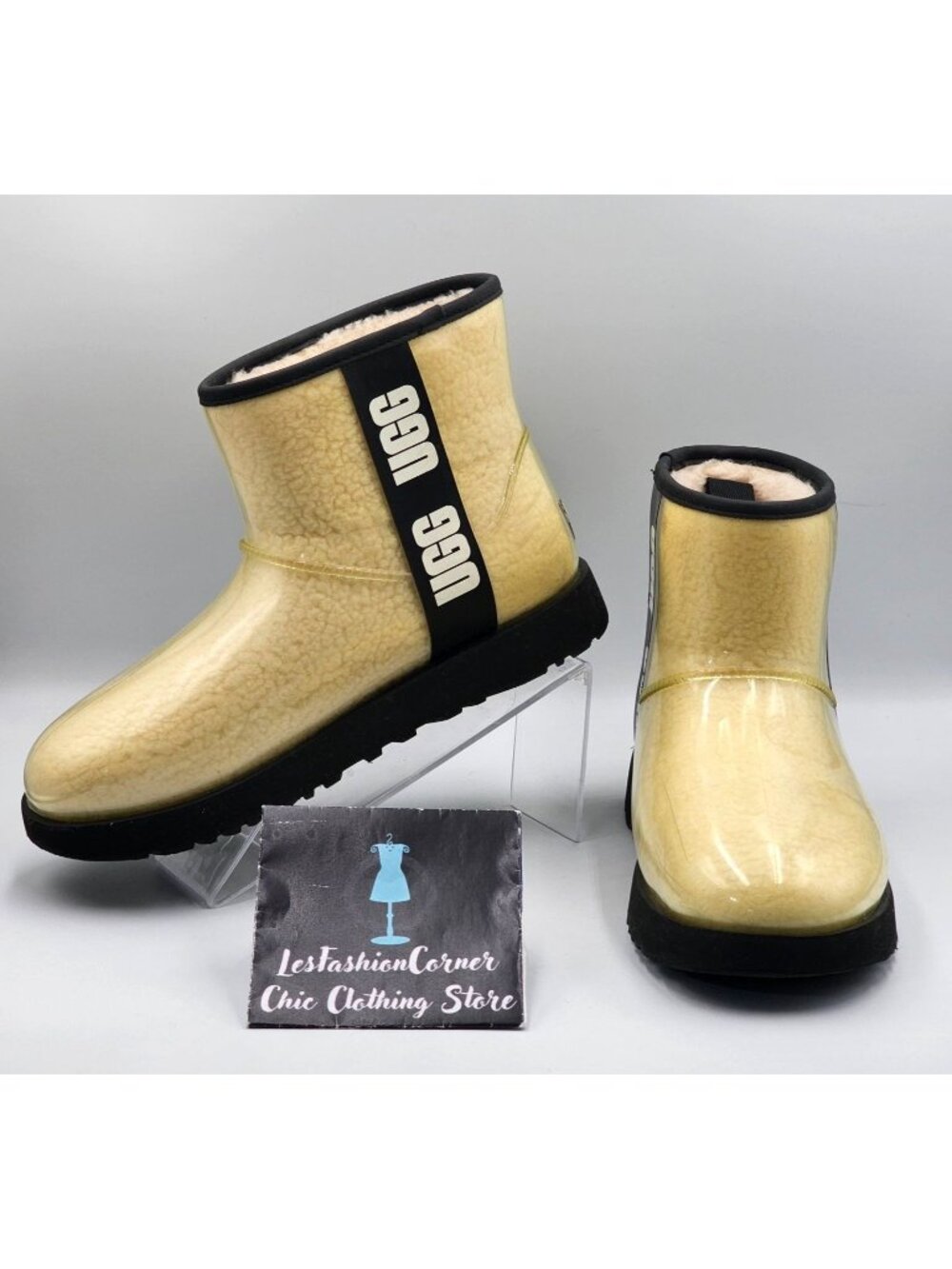 UGG Women's Natural/Black Rubber Classic Galaxy Bling Mini Boot Size 9 3011